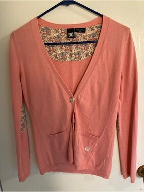 DC Women's Coral Pink V-Neck Cardigan with Floral Lining